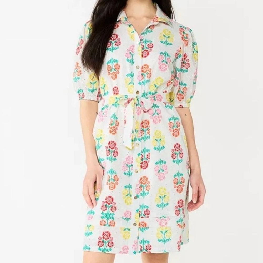 Draper James RSVP Floral Eyelet shirt dress NEW size S FLAW